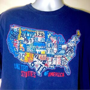 American Summer USA Patriotic License Plate Map T-shirt Dark Blue Men’s Size 2XL